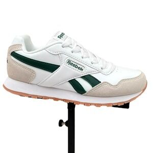Reebok Youth Boys/Girls Sneaker Size 2 White/Green/Beige Cushioned Lace up Shoes